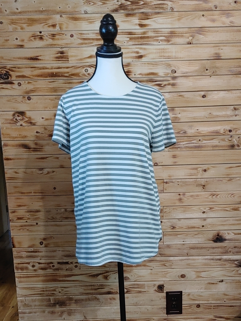 J. Jill Light Gray and White Striped Short-Sleeve Tee
